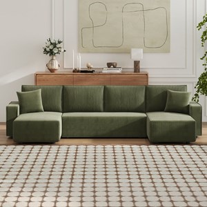 Salisbury canapé panoramique convertible 6 places avec coffre en velours côtelé