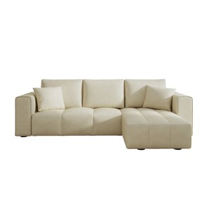 Brighton canapé d'angle convertible 4 places avec coffre en velours beige