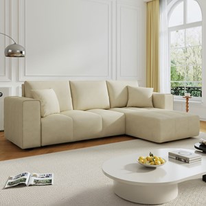 Brighton canapé d'angle convertible 4 places avec coffre en velours beige