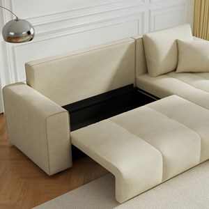 Brighton canapé d'angle convertible 4 places avec coffre en velours beige