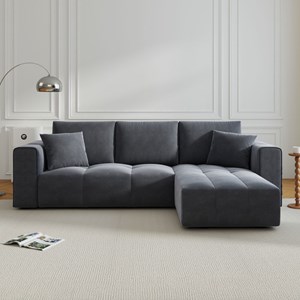 Brighton canapé d'angle convertible 4 places avec coffre en velours gris anthrac