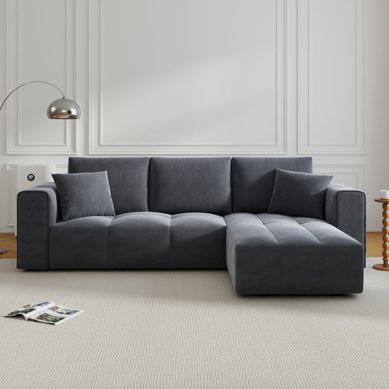 Brighton canapé d'angle convertible 4 places avec coffre en velours gris anthrac