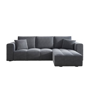 Brighton canapé d'angle convertible 4 places avec coffre en velours gris anthrac