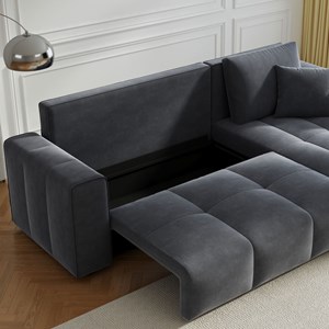 Brighton canapé d'angle convertible 4 places avec coffre en velours gris anthrac