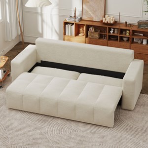 Canterbury canapé convertible 3 places avec coffre en bouclette beige