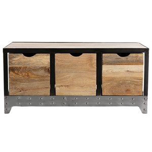 Meuble de rangement en bois manguier massif et métal 3 tiroirs l100 cm atelier