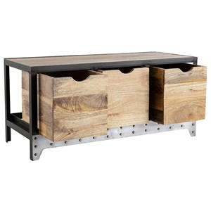 Meuble de rangement en bois manguier massif et métal 3 tiroirs l100 cm atelier