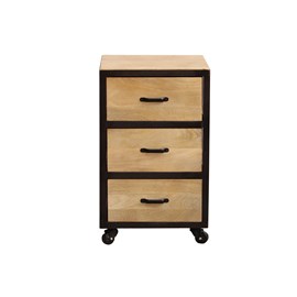 Caisson de bureau à roulettes 3 tiroirs bois massif et métal noir industria