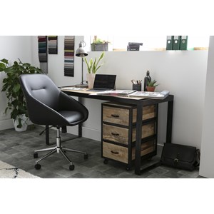 Caisson de bureau à roulettes 3 tiroirs bois massif et métal noir industria