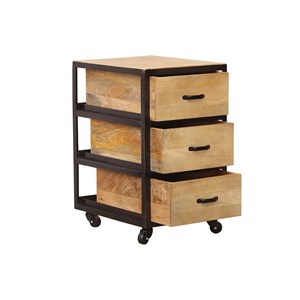 Caisson de bureau à roulettes 3 tiroirs bois massif et métal noir industria