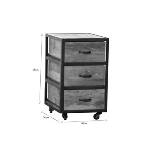 Caisson de bureau à roulettes 3 tiroirs bois massif et métal noir industria