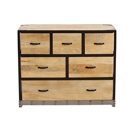 Commode en bois manguier massif et métal noir 6 tiroirs l99 cm industria