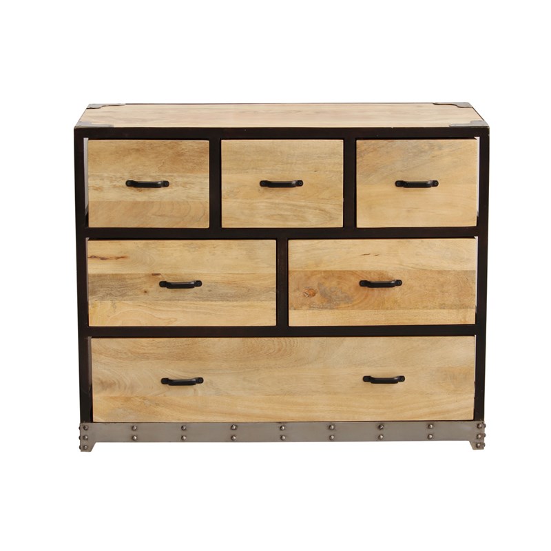Commode en bois manguier massif et métal noir 6 tiroirs l99 cm industria