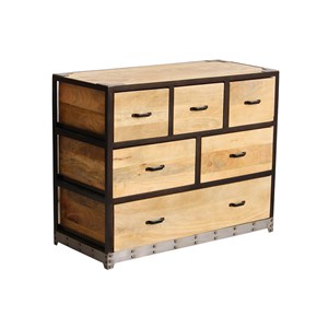 Commode en bois manguier massif et métal noir 6 tiroirs l99 cm industria