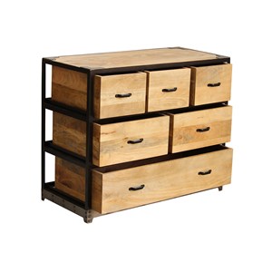 Commode en bois manguier massif et métal noir 6 tiroirs l99 cm industria