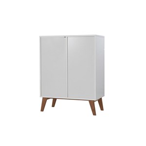Buffet blanc brillant et finition bois clair 2 portes 2 tiroirs l80cm melka