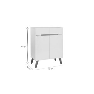 Buffet blanc brillant et finition bois clair 2 portes 2 tiroirs l80cm melka