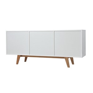 Buffet blanc brillant et finition bois clair 2 portes 2 tiroirs l160cm melka