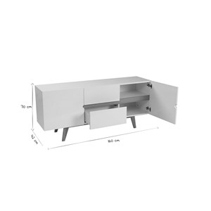 Buffet blanc brillant et finition bois clair 2 portes 2 tiroirs l160cm melka