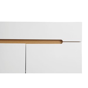Buffet blanc brillant et finition bois clair 4 portes 2 tiroirs l180 cm melka