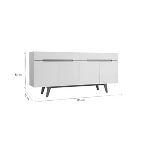 Buffet blanc brillant et finition bois clair 4 portes 2 tiroirs l180 cm melka