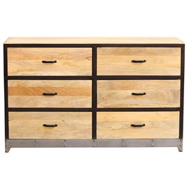 Commode en bois manguier massif et métal noir 6 tiroirs l130 cm industria