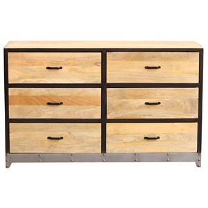 Commode en bois manguier massif et métal noir 6 tiroirs l130 cm industria