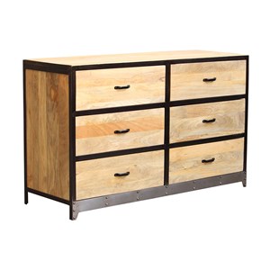 Commode en bois manguier massif et métal noir 6 tiroirs l130 cm industria