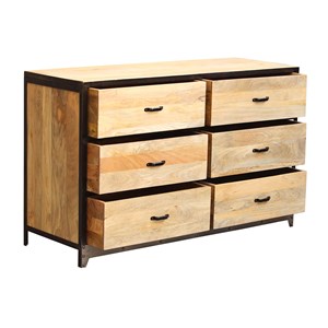 Commode en bois manguier massif et métal noir 6 tiroirs l130 cm industria