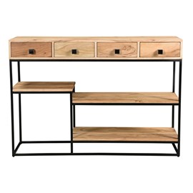 Console avec rangements 4 tiroirs en bois massif et métal noir l115 cm grenelle