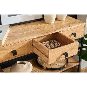 Console avec rangements 4 tiroirs en bois massif et métal noir l115 cm grenelle