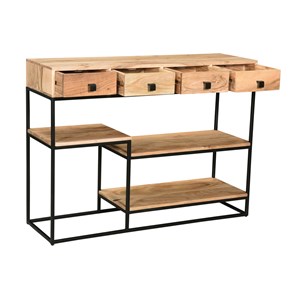 Console avec rangements 4 tiroirs en bois massif et métal noir l115 cm grenelle