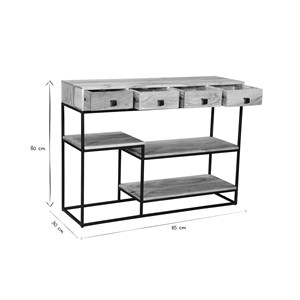 Console avec rangements 4 tiroirs en bois massif et métal noir l115 cm grenelle