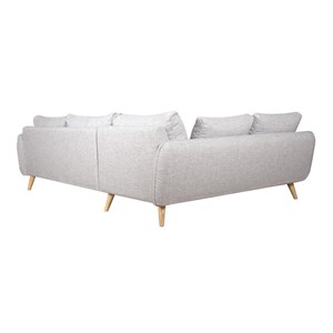 Canapé d'angle gauche 5 places en tissu gris clair chiné et bois clair creep