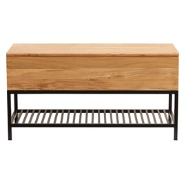 Banc d'entrée avec coffre de rangement en bois massif et métal noir l100 cm sorg