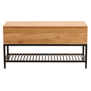 Banc d'entrée avec coffre de rangement en bois massif et métal noir l100 cm sorg