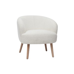 Fauteuil en tissu effet laine bouclée blanc cassé et bois clair maggie