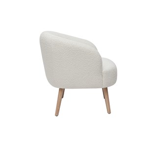 Fauteuil en tissu effet laine bouclée blanc cassé et bois clair maggie