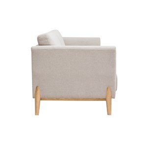 Canapé 4 places en tissu effet velours texturé beige et bois clair sindro