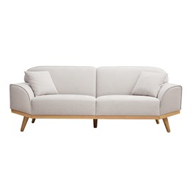 Canapé 3 places en tissu effet velours texturé beige et bois clair freema