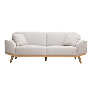 Canapé 3 places en tissu effet velours texturé beige et bois clair freema