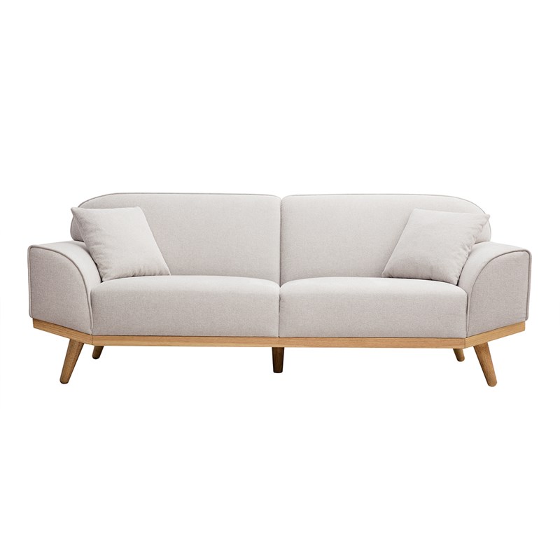 Canapé 3 places en tissu effet velours texturé beige et bois clair freema
