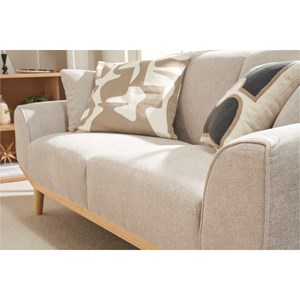 Canapé 3 places en tissu effet velours texturé beige et bois clair freema