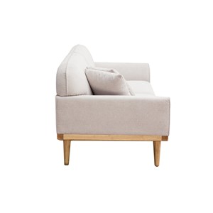 Canapé 3 places en tissu effet velours texturé beige et bois clair freema