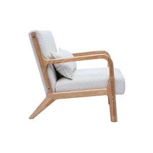 Fauteuil en tissu effet laine bouclée blanc et bois clair massif derry