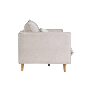 Canapé 3 places en tissu effet velours texturé beige et bois clair clayton