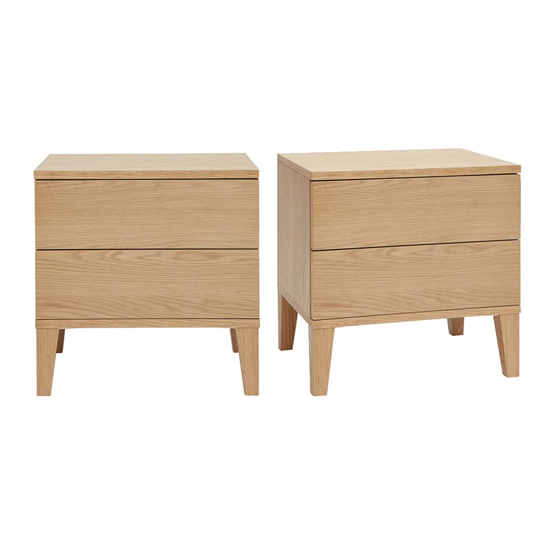 Tables de chevet avec rangements 2 tiroirs bois clair chêne (lot de 2) freddy