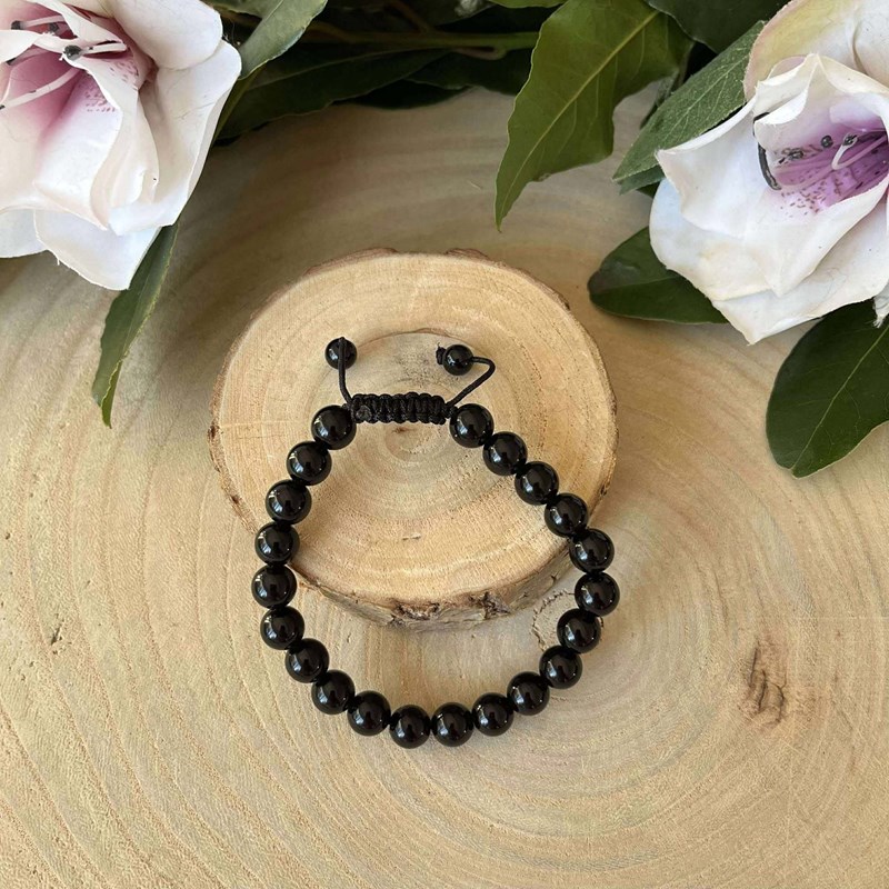 Bracelet shambala en obsidienne noire – ancrage et clarté mentale