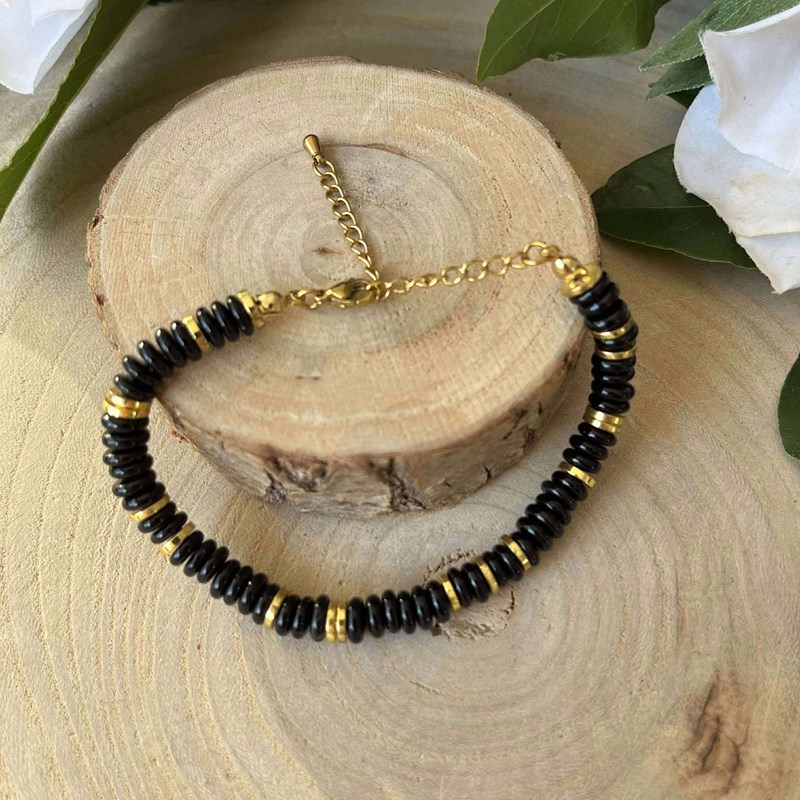 Bracelet onyx perles rondelles – confiance et sérénité