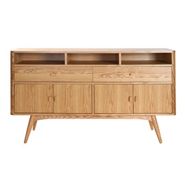 Buffet  en bois clair 4 portes 2 tiroirs l160 cm nordeco